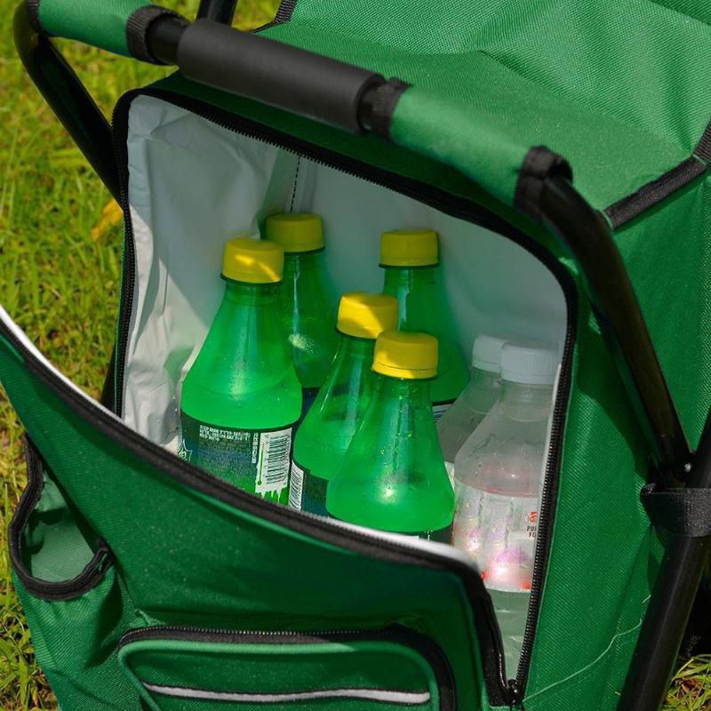 Green Insulated Cooler Backpack Chair - Foldable Stool for Picnics & BBQ 3