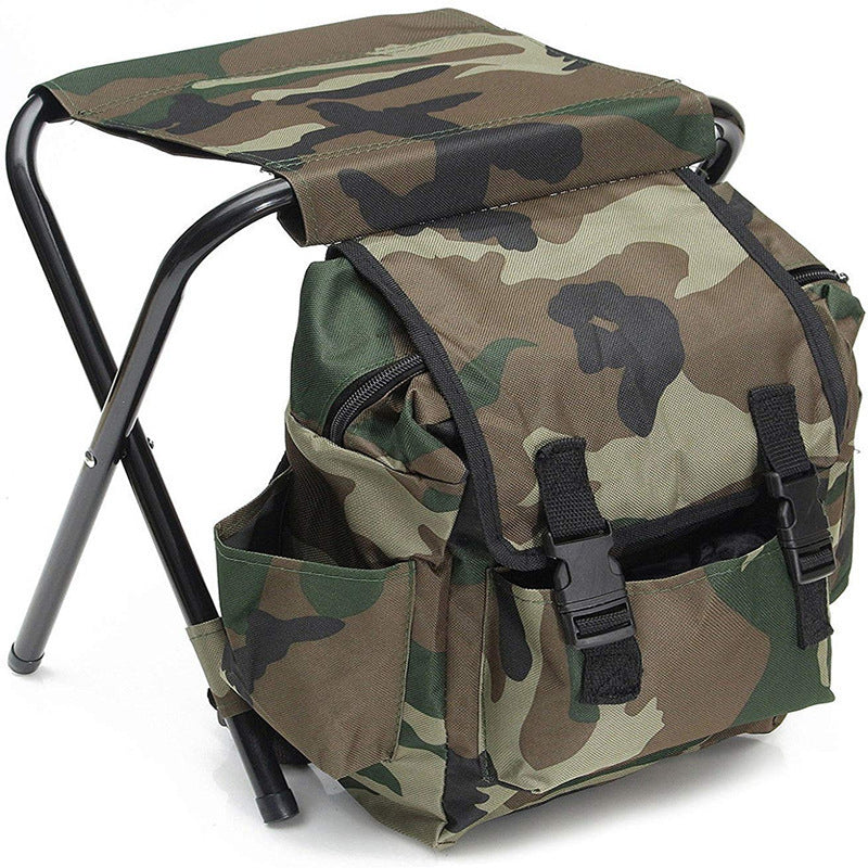Folding Camo Backpack Stool - Portable Chair for Camping & Fishing