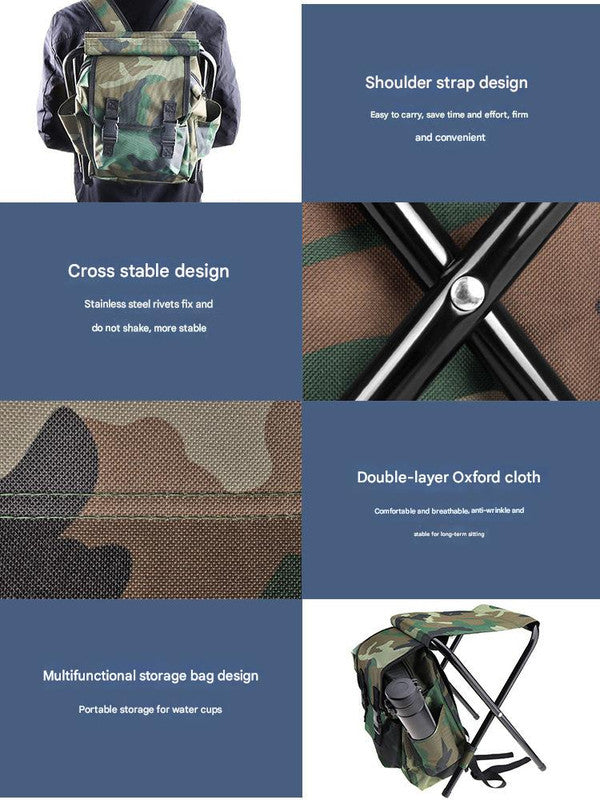 Folding Camo Backpack Stool - Portable Chair for Camping & Fishing 5