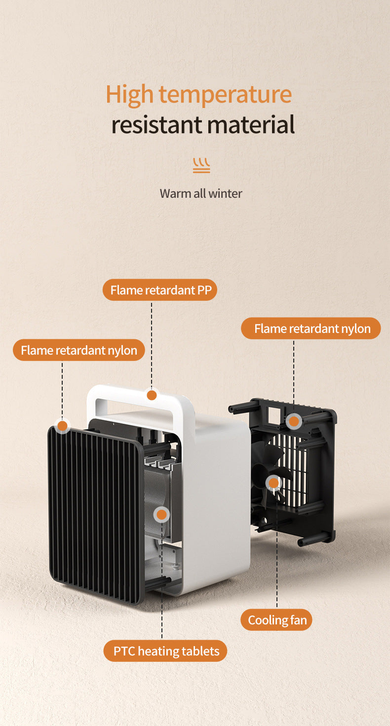 White Mini Table Heater - with tip-over and overheating protection, suitable for office and home 3