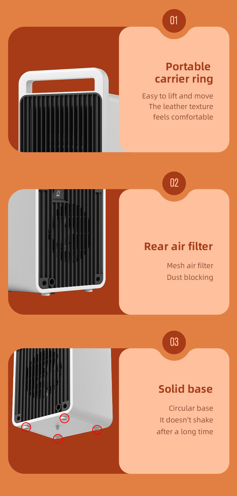 White Mini Table Heater - with tip-over and overheating protection, suitable for office and home 7
