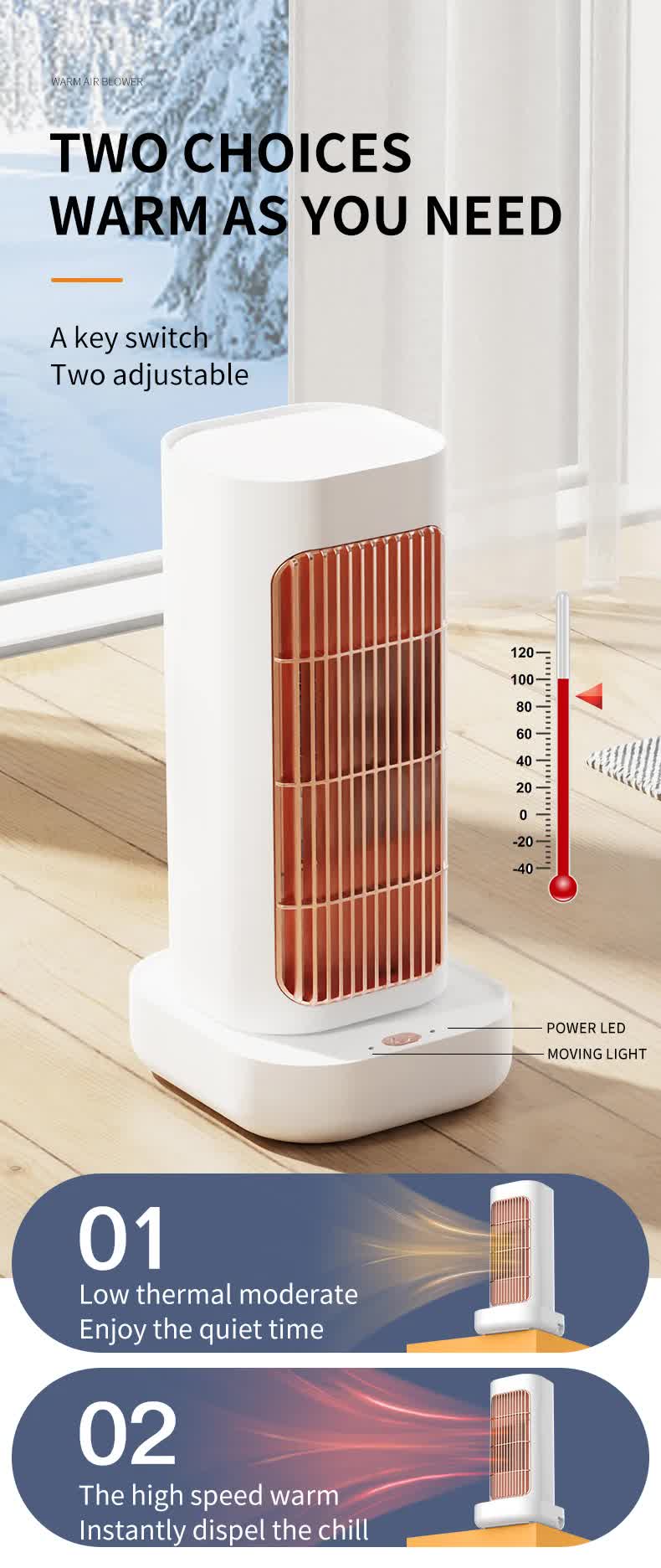 Pink Portable Electric Heater with Oscillation & Tip-Over Protection- 2 Heat Settings, Mini Tower 5
