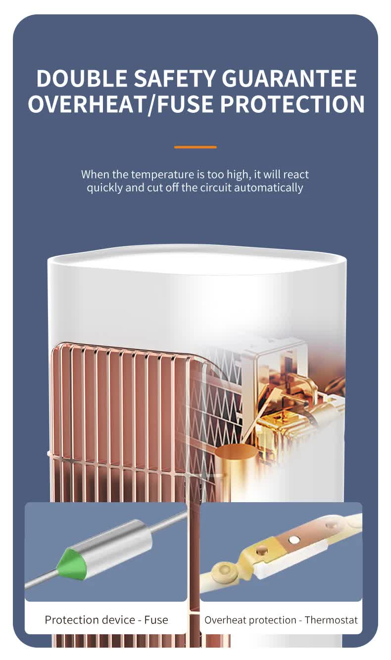 Pink Portable Electric Heater with Oscillation & Tip-Over Protection- 2 Heat Settings, Mini Tower 7