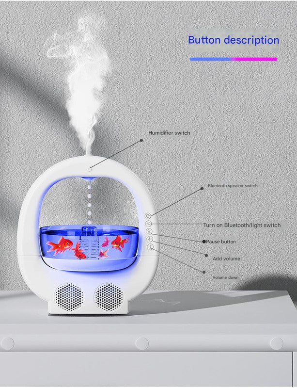 Pink 3-in-1 Anti-Gravity Water Drop Humidifier with Bluetooth Speaker & LED Fish Tank Light 7