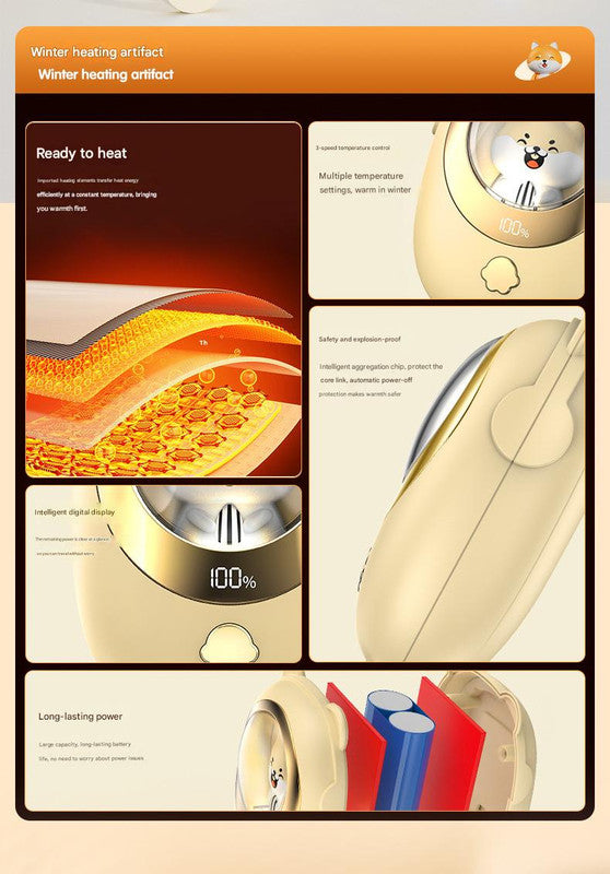 Beige Cute Pet Rechargeable Hand Warmer - Portable USB Electric Pocket Heater 3