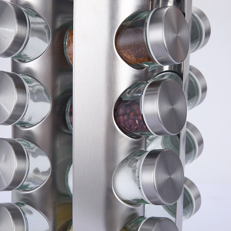 Modern stainless steel rounded corner rotating spice rack with 16 empty glass jars (88 ml each) 3