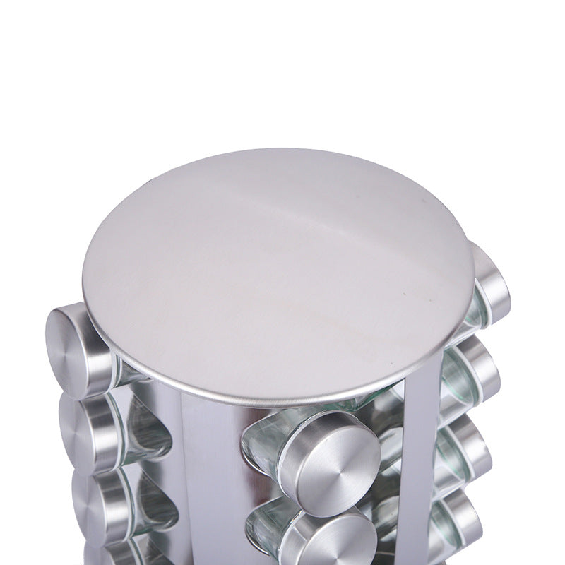 Modern stainless steel round-top rotating spice rack with 16 empty glass jars (88 ml each) 5