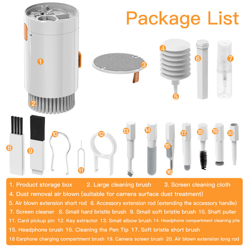 White 20-in-1 Electronics Cleaning Kit - Keyboard, Earphone, Camera, Laptop Cleaner Set 3