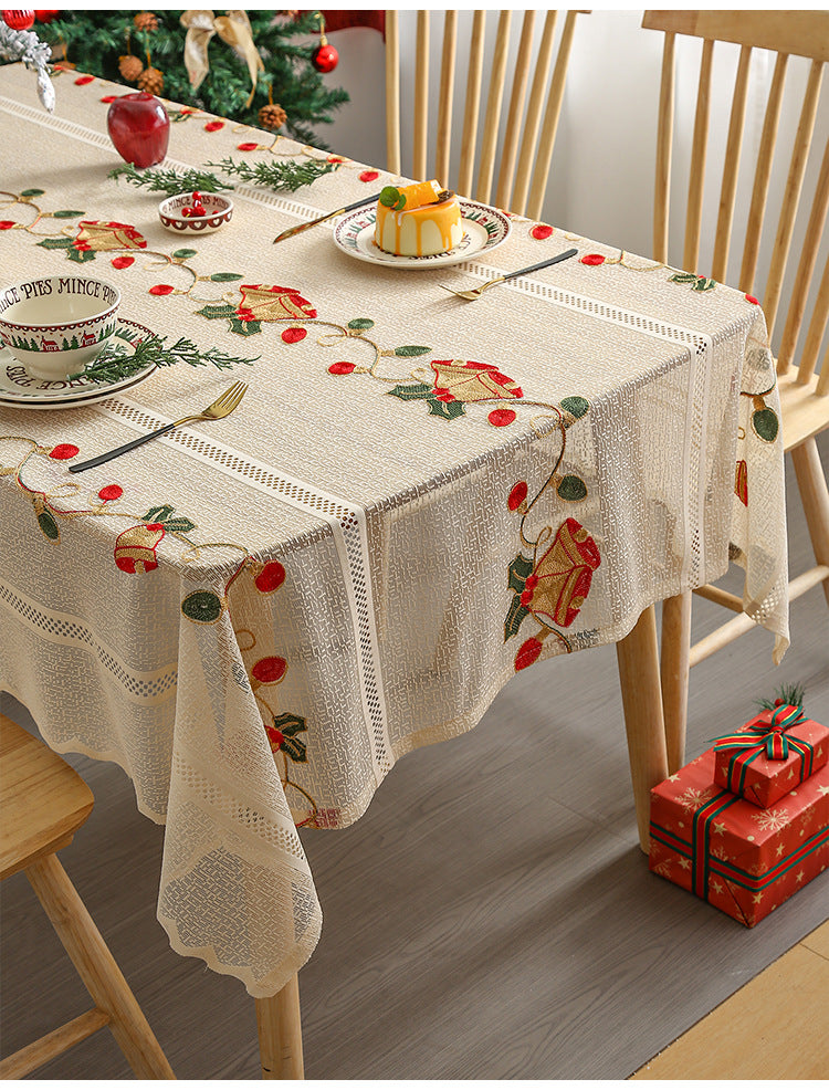 Embroidered Christmas Tablecloth - Embroidered Bells & Holly Design (140*200cm) 5