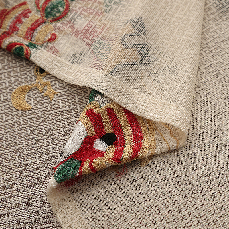 Embroidered Christmas Tablecloth - Embroidered Santa Claus, Reindeer (140*240cm) 4