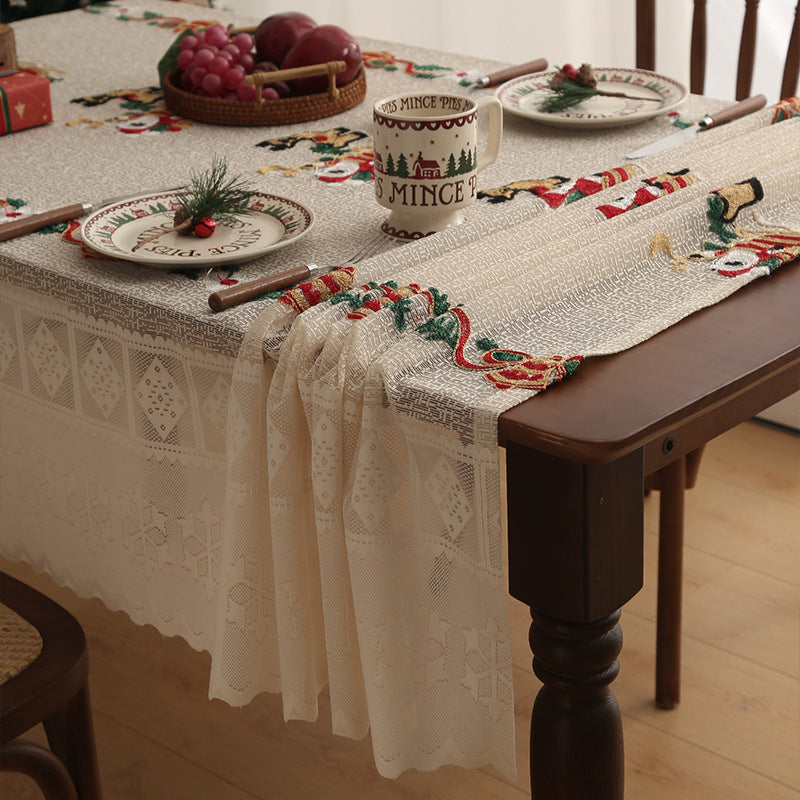 Embroidered Christmas Tablecloth - Embroidered Santa Claus, Reindeer (140*240cm) 5