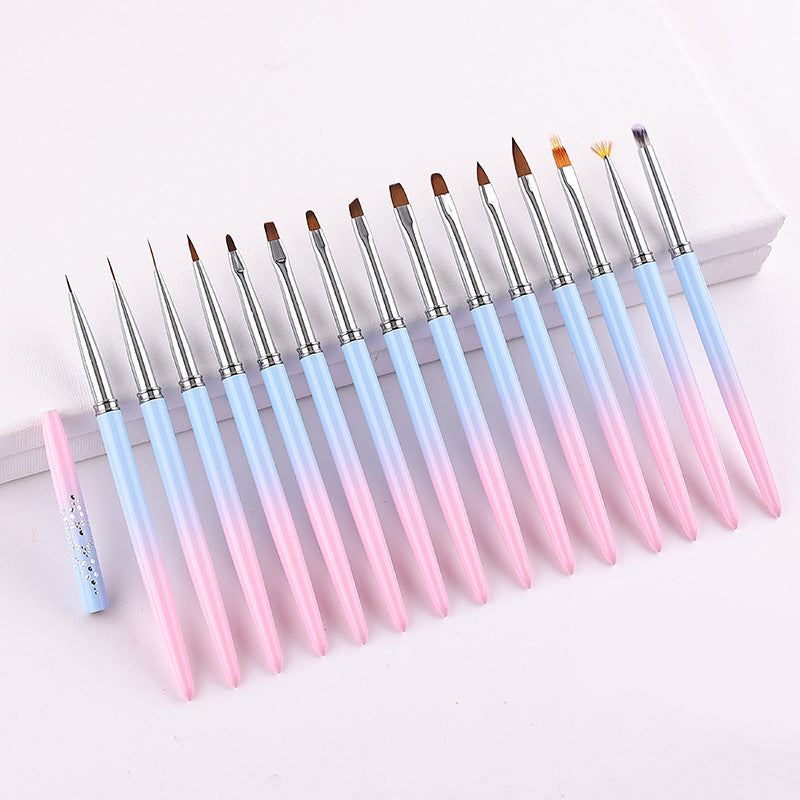 Professional Nail Art Brush Kit (15pcs) - Gradient Handles Manicure Tools 6
