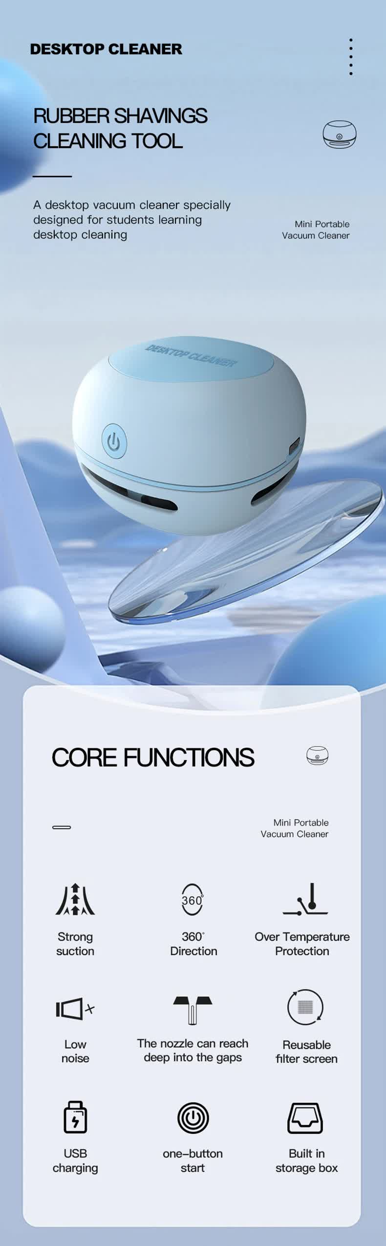 White Cordless Tabletop Crumb Sweeper - USB Rechargeable Mini Vacuum for Desk 5