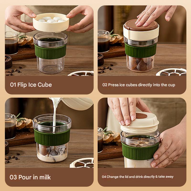 2-in-1 Ice Cube Maker Tumbler - Portable Cup with Integrated Silicone Ice Tray & Lid (1 cup + 3 ice tray) 3
