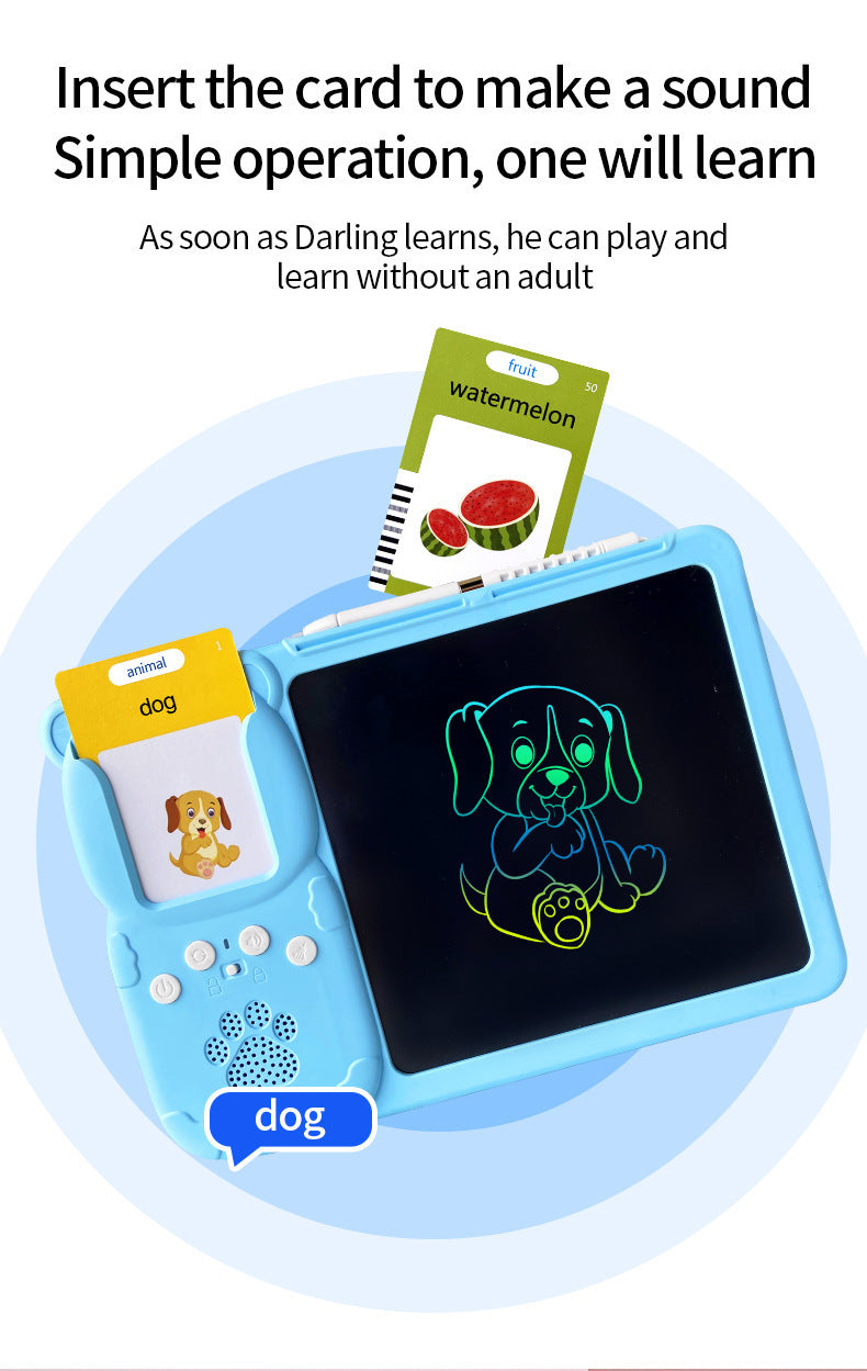 Blue (112 cards, pure English) Kids Interactive Early Education Toy: Combination Card Reader & LCD Drawing Board for Toddlers 4