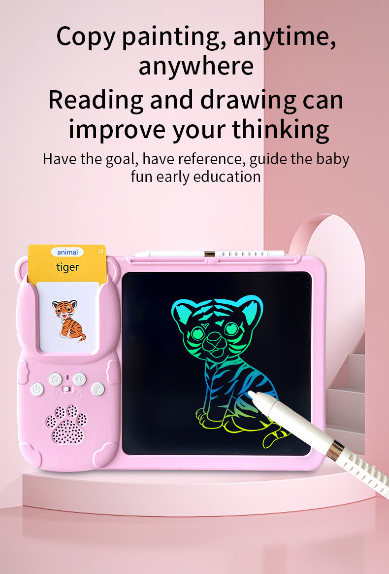 Blue (112 cards, pure English) Kids Interactive Early Education Toy: Combination Card Reader & LCD Drawing Board for Toddlers 5
