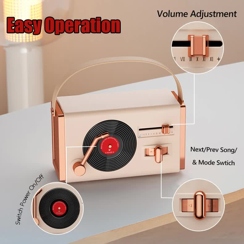 Blue Retro Record Player Style Bluetooth Speaker - Portable Wireless Turntable Design Audio 4