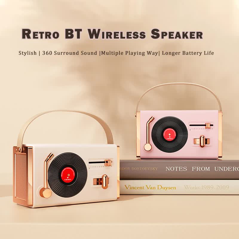 Blue Retro Record Player Style Bluetooth Speaker - Portable Wireless Turntable Design Audio 5