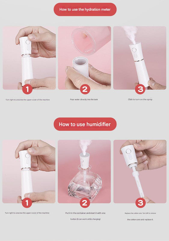 White 2 in 1 Cool Mist Humidifier and Facial Moisturizer - USB Rechargeable Portable Nano Sprayer 6