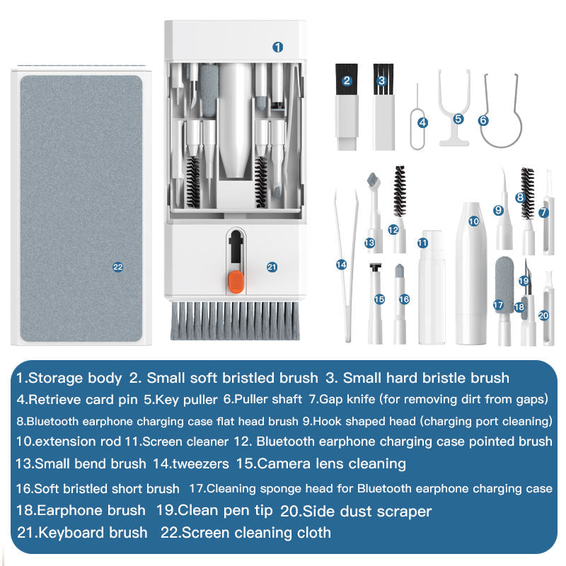 White 22-in-1 Electronics Cleaning Kit - for Keyboards, Airpods, Laptops, Cell Phones, Cameras 3
