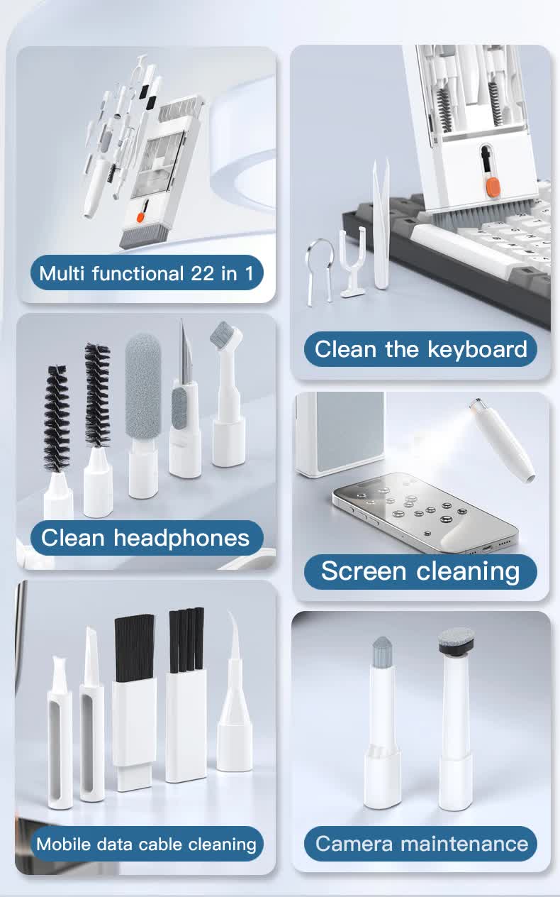 White 22-in-1 Electronics Cleaning Kit - for Keyboards, Airpods, Laptops, Cell Phones, Cameras 4