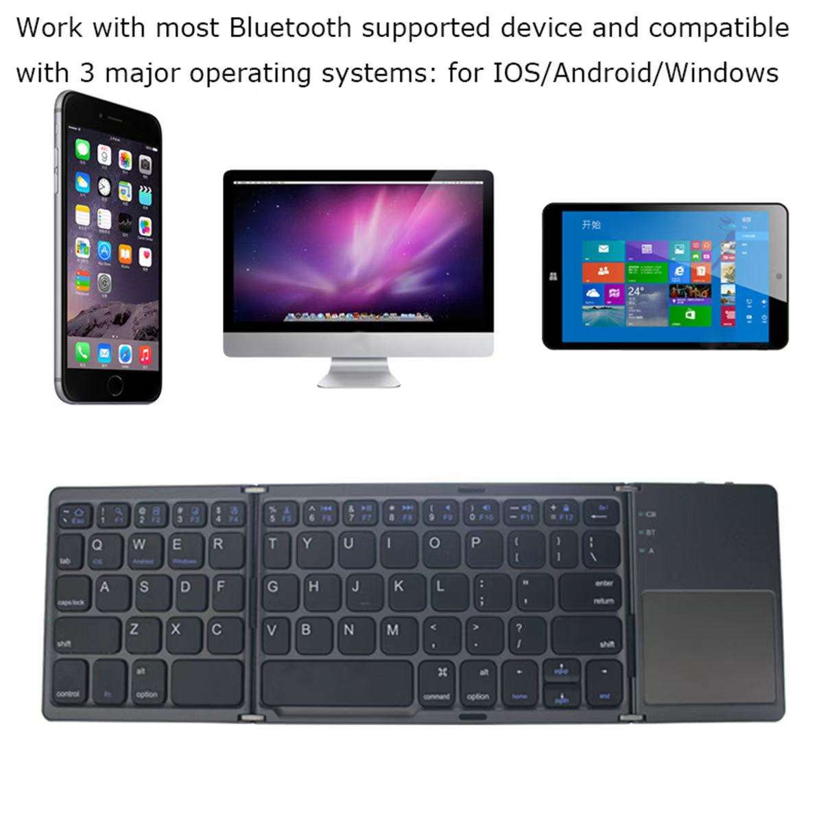 Black Tri-Fold Bluetooth Keyboard with Touchpad - Multi-Device Compatible (iOS/Android/Win) 3