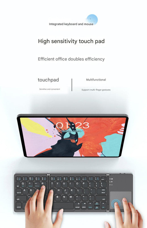 Black Tri-Fold Bluetooth Keyboard with Touchpad - Multi-Device Compatible (iOS/Android/Win) 4