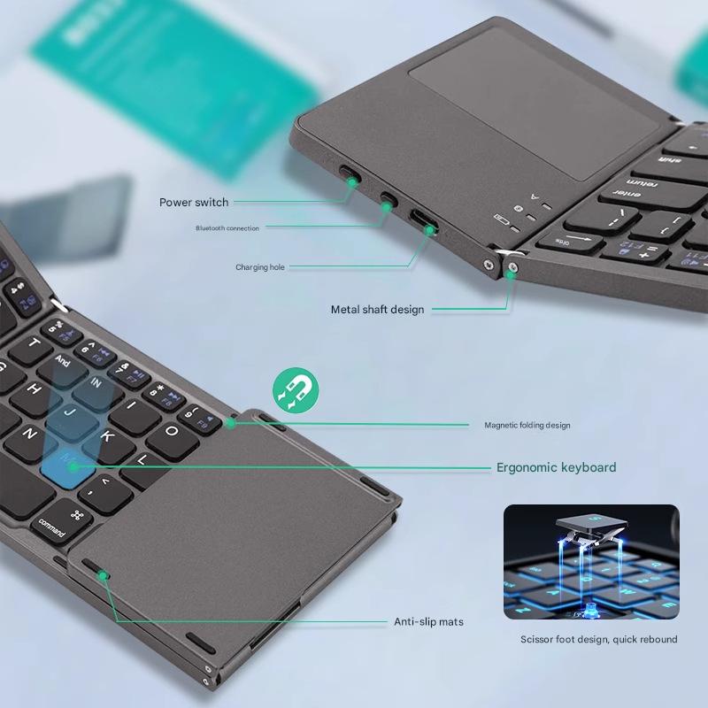 Black Tri-Fold Bluetooth Keyboard with Touchpad - Multi-Device Compatible (iOS/Android/Win) 5