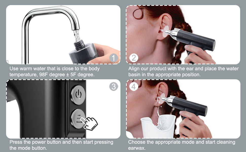 Black Electric Earwax Irrigator Set - Gentle and effective earwax cleaner with collection basin and earplugs 7