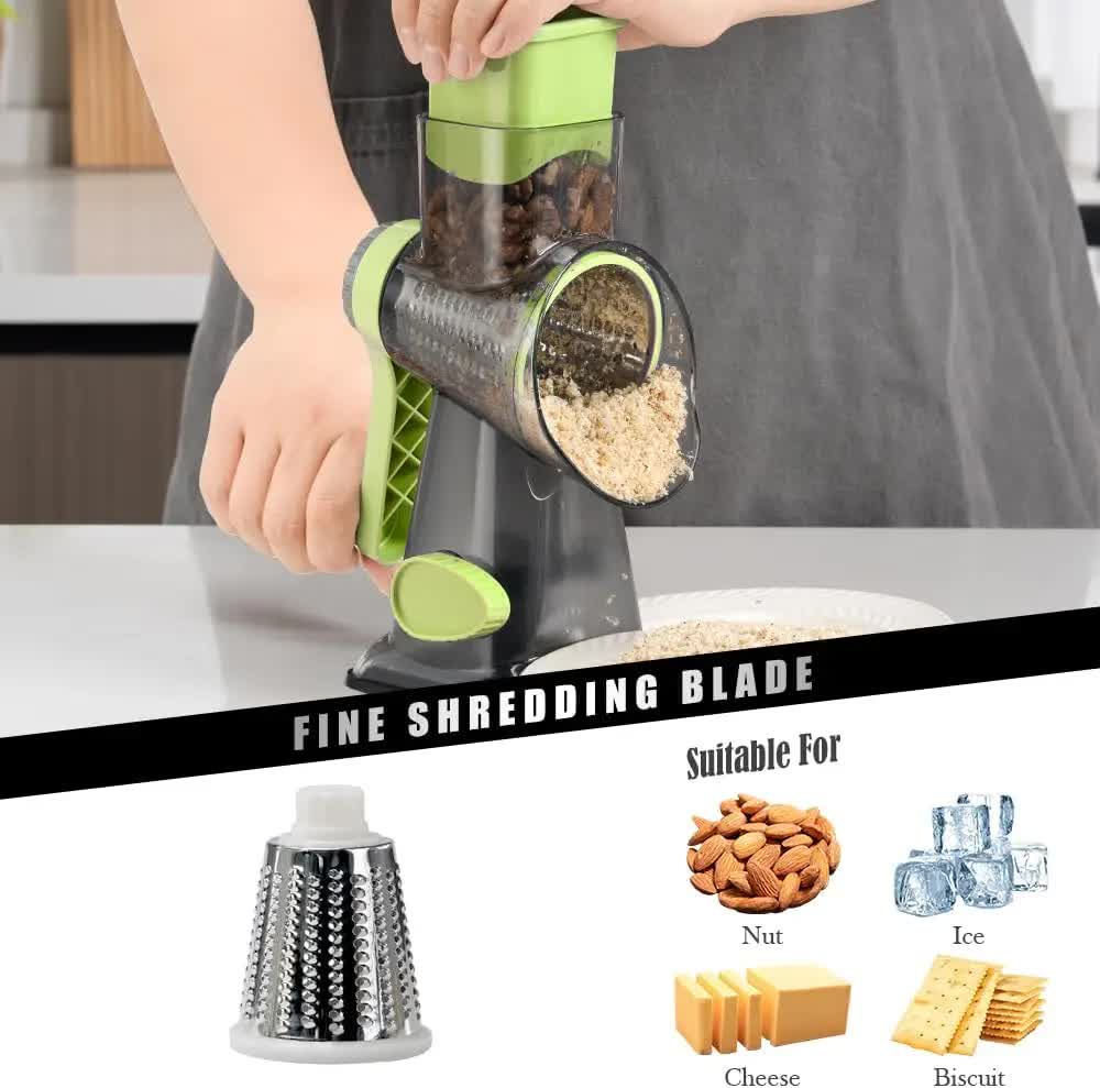 White Rotary Cheese Grater & Vegetable Slicer - Manual Shredder with 3 Interchangeable Drums