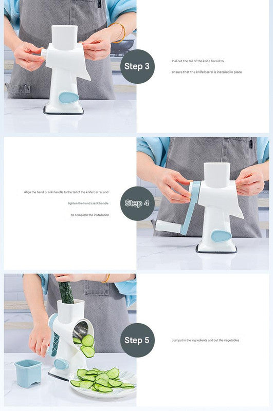 Grey Rotary Cheese Grater & Vegetable Slicer - Manual Shredder with 3 Interchangeable Drums 7