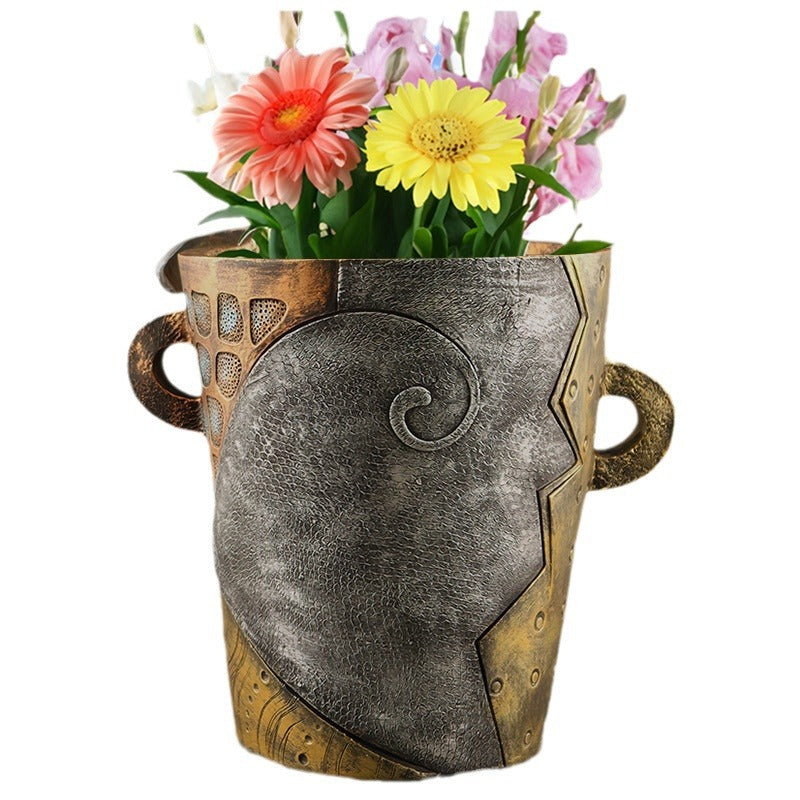 Abstract Face Planter Pot - Artistic Resin Decor for Succulents & Plants (Antique Style - 12.5*12*9CM) 4