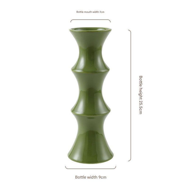 Glossy GreenCeramic Vase - Unique Bamboo-Look Design (25.5x9x7cm)