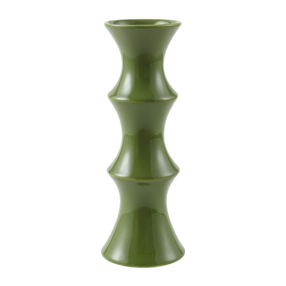 Glossy GreenCeramic Vase - Unique Bamboo-Look Design (25.5x9x7cm) 3