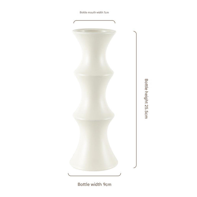 Matte White Ceramic Vase - Unique Bamboo Shape Design (25.5x9x7cm) 3