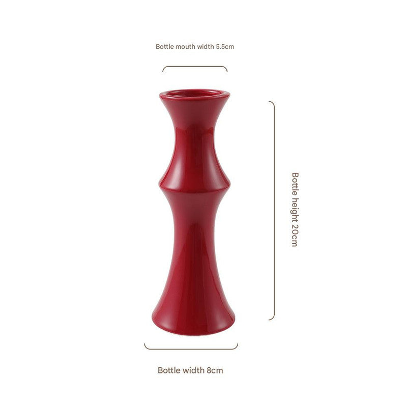 Glossy Red Ceramic Vase - Unique Bamboo-Look Design (20x8x5.5cm) 3