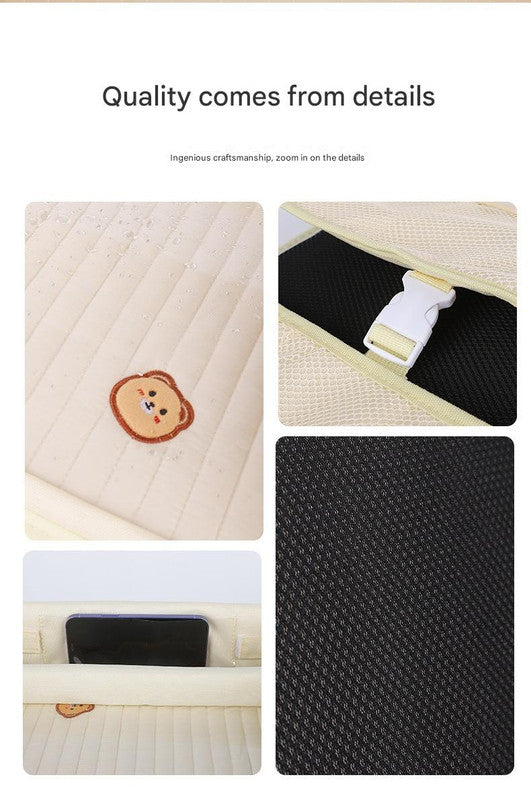 Kids Car Seat Travel Tray - Waterproof Lap Desk with Storage Pockets (Beige Bear - Square) 7