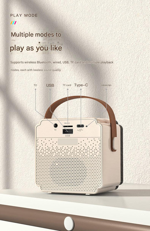 Beige Fun Portable Party Speaker - Karaoke Machine with Two Wireless Microphones and Voice Effects 3