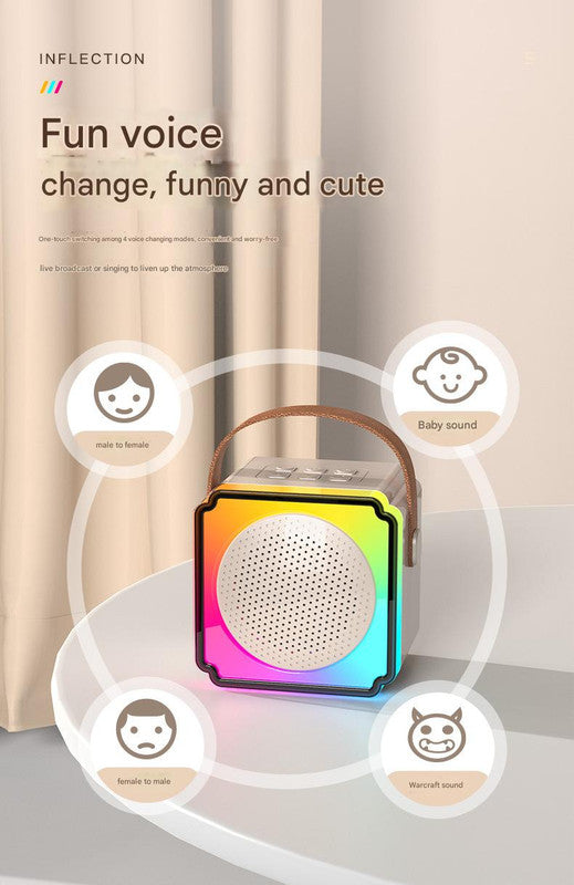 Beige Fun Portable Party Speaker - Karaoke Machine with Two Wireless Microphones and Voice Effects 4