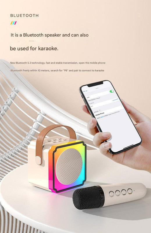 Blue Fun Portable Party Speaker - Karaoke Machine with Two Wireless Microphones and Voice Effects 4