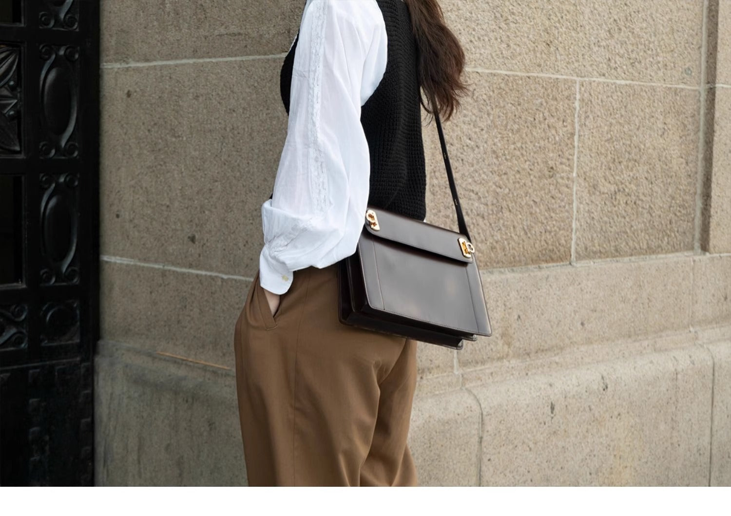 Brown Premium Leather Underarm Bag with Elegant Accordion Design 3