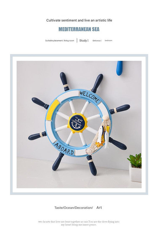 Nautical Wooden Rudder Wall Decor - 34cm Coastal Home Decor Accent (Anchor net rudder)