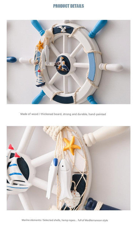 Nautical Wooden Rudder Wall Decor - 34cm Coastal Home Decor Accent (Anchor net rudder) 4