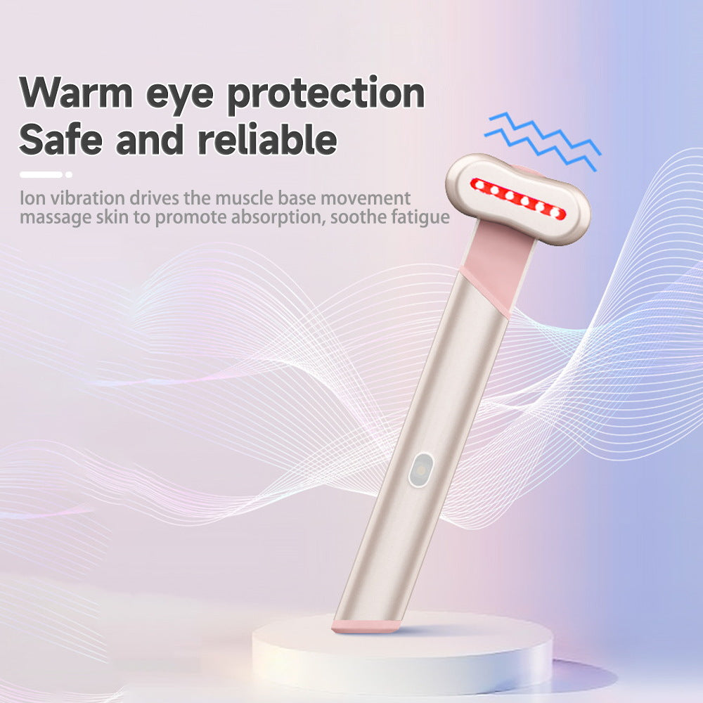 Rose Gold Electric Eye Massager Pen with Red & Blue Light Therapy - Heated Vibration Wand 4