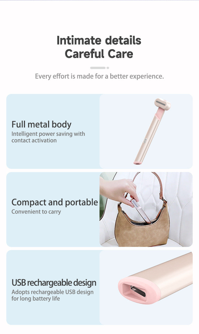 Rose Gold Electric Eye Massager Pen with Red & Blue Light Therapy - Heated Vibration Wand 7