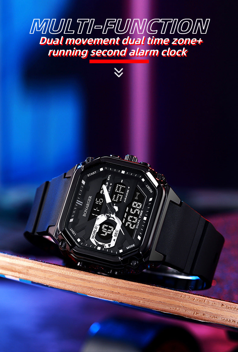 Black Men's Dual Display Watch - Dual Time Digital Analog Waterproof Sports Watch 3