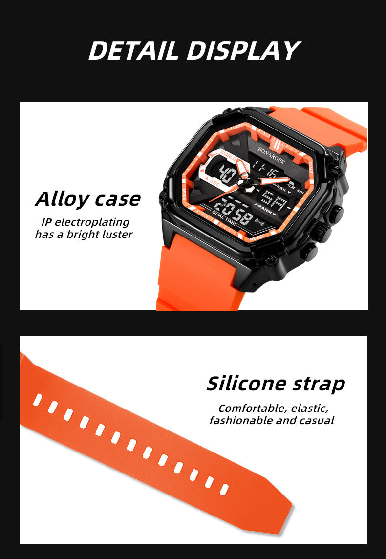 Black Men's Dual Display Watch - Dual Time Digital Analog Waterproof Sports Watch 7