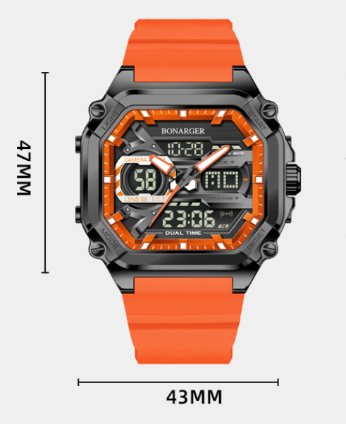 Black Men's Dual Display Watch - Dual Time Digital Analog Waterproof Sports Watch 8