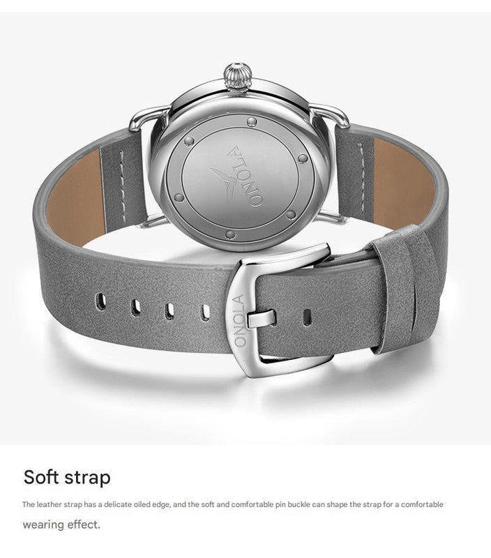 Black Elegant Men's Watch with Leather Band - Small Seconds, Onion Crown Detail 4