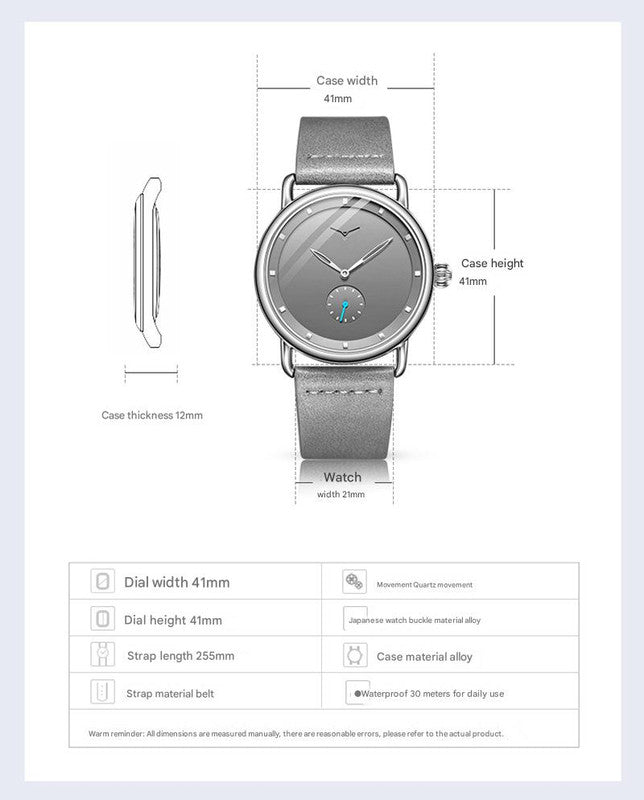 Black Elegant Men's Watch with Leather Band - Small Seconds, Onion Crown Detail 5